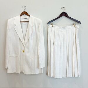 Vintage Harlan 2 Piece Suit Womens 16 Large White Blazer Skirt Pleated Career